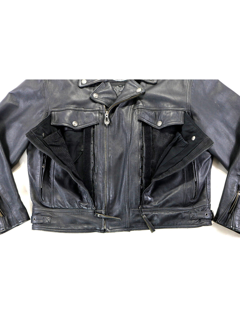 harley davidson jacket L black leather Nevada liner pockets zip concealed liner